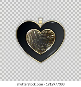 Jewelry pendant. Illustration of a black enamel heart-shaped pendant. Vector 10 EPS