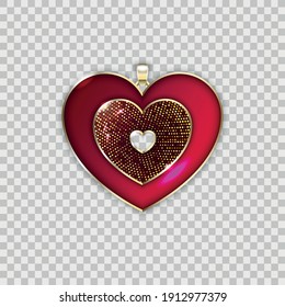 Jewelry pendant. Illustration of a red enamel heart-shaped pendant. Vector 10 EPS