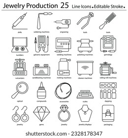 Jewelry production line icons editable stroke set