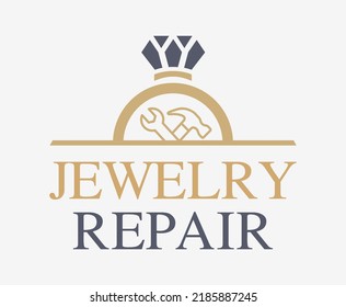 Jewelry Repair Services Logo. Antique Jewelry Repair Vector Sign. 