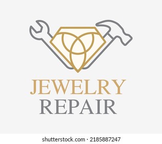 Jewelry Repair Services logo. Antique Jewelry Repair vector sign. 