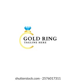 Jewelry ring with diamond logo design template.