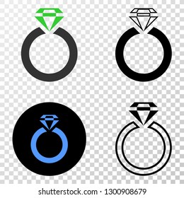 Jewelry ring EPS vector pictograph with contour, black and colored versions. Illustration style is flat iconic symbol on chess transparent background.