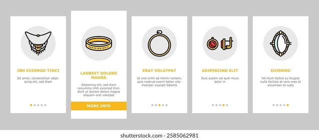 jewelry ring gold necklace onboarding mobile vector jewellery, jewel diamond, accessory fashion, bracelet silver, gift, luxury, golden jewelry ring gold necklace illustrations