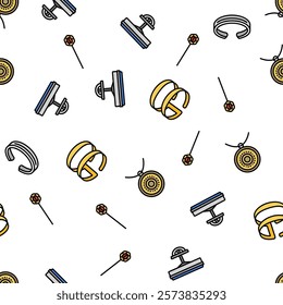 jewelry ring gold necklace vector seamless pattern thin line illustration