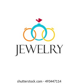 Jewelry rings vector logo template isolated on white background, beauty jewellery brand design, creative logotype