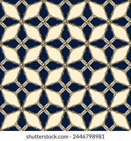 Jewelry seamless pattern with golden chains, beads, geometric shapes. Classic grid composition. Detailed high contrast illustration in luxury vintage style.