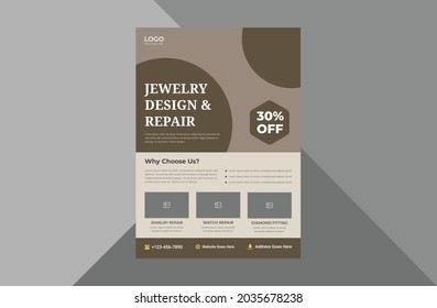 jewelry services flyer design template. jewelry repair service poster leaflet design. a4 template, brochure design, cover, flyer, poster, print-ready