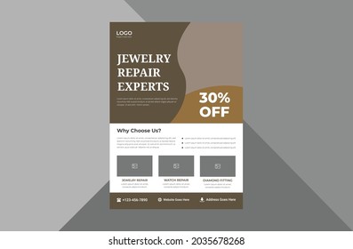 jewelry services flyer design template. jewelry repair service poster leaflet design. a4 template, brochure design, cover, flyer, poster, print-ready