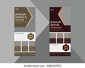 jewelry services roll up banner design template. jewelry repair service poster leaflet design. cover, roll up banner, poster, print-ready