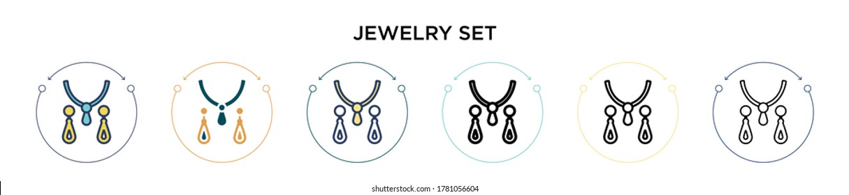 Jewelry set icon in filled, thin line, outline and stroke style. Vector illustration of two colored and black jewelry set vector icons designs can be used for mobile, ui, web