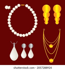 Jewelry set on a dark red background. Vector illustration