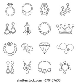 Jewelry Shop Icons Set Outline Illustration Stock Vector (Royalty Free ...