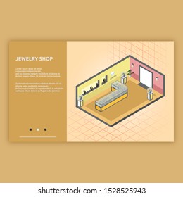 Jewelry Shop. Isometric interior building with 3d images. Isometric illustration design for interiors, buildings, room and more.

