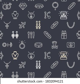 Jewelry Signs Seamless Pattern Background on a Dark Include of Gift, Bangle and Chain. Vector illustration