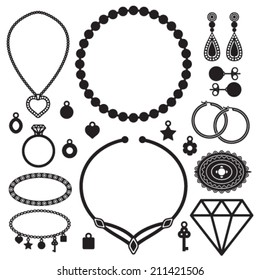 Jewelry silhouette icons vector set