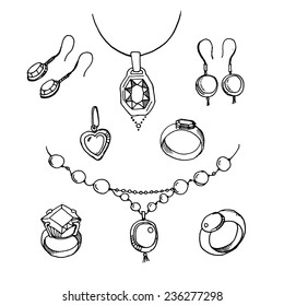 Jewelry sketch set. Vector illustration