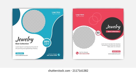 Jewelry social media post or square web banner ornament gold sale shopping template