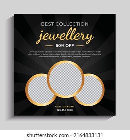 Jewelry social media post, web banner or square flyer design template