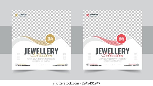 Jewelry social media post, web banner or square flyer design template. background mockup for beauty salon, cosmetics, fashion, jewelry, make up, skin care