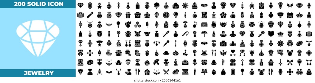Jewelry Solid Editable Icons set. Vector illustration in modern thin solid style of jewelry icons: luxury, diamond, wealth and money, etc