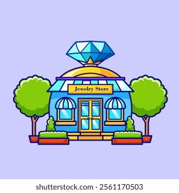 Jewelry Store Building Cartoon Vector Icon Illustration. 
Business Building Icon Concept Isolated Premium Vector. Flat 
Cartoon Style