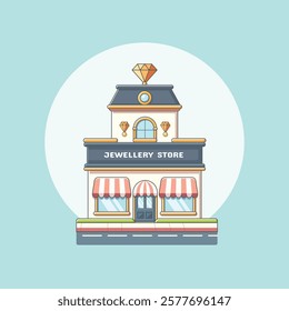 Jewelry Store Building Cartoon Vector Icon Illustration. Business Building Icon Concept Isolated Premium Vector. Flat Cartoon Style.