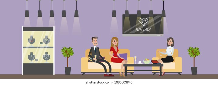 Jewelry store building interior with workshop and customer service.