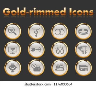 jewelry store gold-rimmed vector icons with black background
