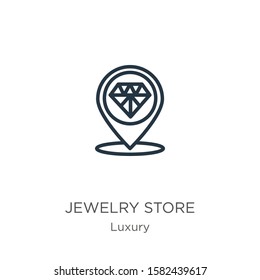 Jewelry store icon. Thin linear jewelry store outline icon isolated on white background from luxury collection. Line vector sign, symbol for web and mobile