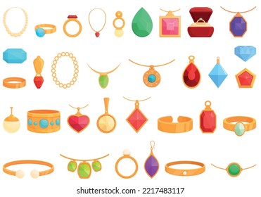 Jewelry store icons set cartoon vector. Fashion retail. Buy beauty