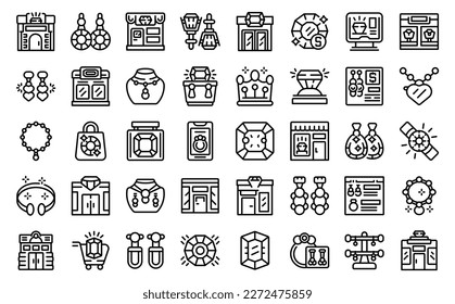 Jewelry store icons set outline vector. Fashion retail. Gift sale