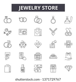 Jewelry store line icons, signs set, vector. Jewelry store outline concept, illustration: jewelry,store,shop,fashion,degift