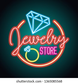 jewelry store neon sign for jewelry business plank. vector illustration
