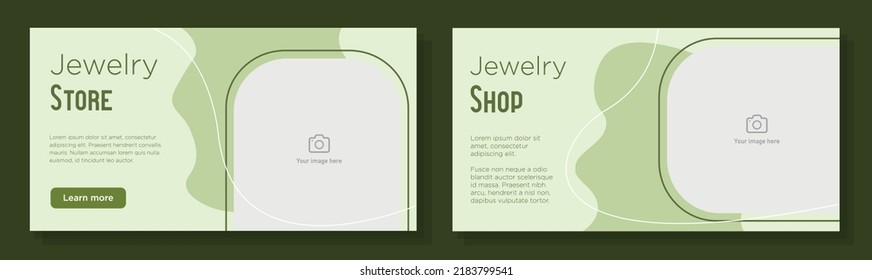 Jewelry store online banner template set, modern jeweler shop advertisement sign, discount accessories horizontal ad, product offer content marketing post, creative brochure, isolated on background