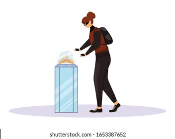 Jewelry Store Robbery Flat Color Vector Faceless Character. Jewellery Shop Burglary. Female Burglar Stealing Bijouterie. Museum Theft. Woman Taking Golden Diadem. Isolated Cartoon Illustration