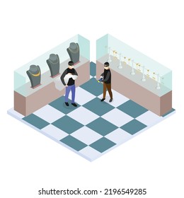 Jewelry store robbery isometric 3d vector illustration concept for banner, website, illustration, landing page, flyer, etc.