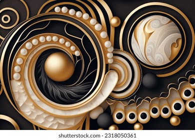 Jewelry textured abstract 3d vector background. Luxury gemstones pattern ornament illustration with surface gold lines, glitter, pearls. Beautiful ornate modern textured 3d design with spiral, circles