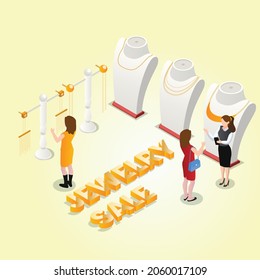 Jewelry transaction 3d isometric vector illustration concept for banner, website, landing page, ads, flyer template