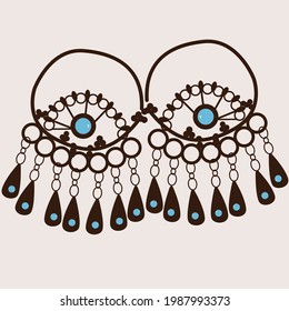 Jewelry of the Uzbek woman-earrings, with blue stones
