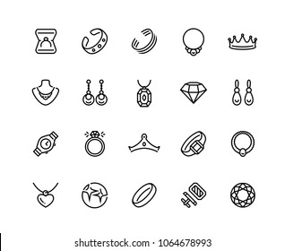 Jewelry Vector Icon Set In Outline Style