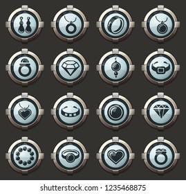 Jewelry vector icons in the stylish round buttons for mobile applications and web