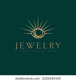 Jewelry vector logo design. Eye and moon logotype. Beauty industry logo template.
