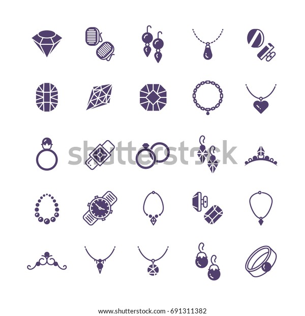 宝石 のベクターシルエットアイコンセット 白い背景にダイヤモンドとウエディングリング 女性のネックレス絵文字のイヤリング ネックレスとダイヤモンド ファッションリングと 宝石のイラスト のベクター画像素材 ロイヤリティフリー