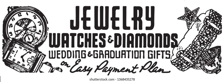 Jewelry Watches And Diamonds - Retro Ad Art Banner