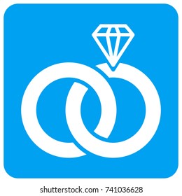 Jewelry Wedding Rings vector icon. Image style is a flat icon symbol perforated in a blue rounded square shape.
