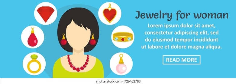 Jewelry for woman banner horizontal concept. Flat illustration of jewelry for woman banner horizontal vector concept for web design