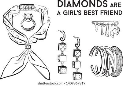 jewelry woman set Fashion vector illustration vector  object isolated ring earrings necklace bracelet