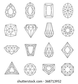 Jewels line icons set with classic design flat isolated vector illustration 