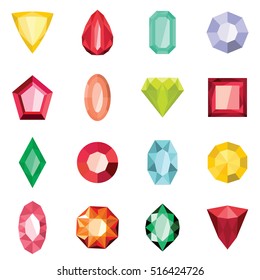 Jewels set in cartoon flat stile isolated on white background vector stock illustration